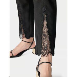 Self-Portrait Black Lace Trim Straight Leg Pants